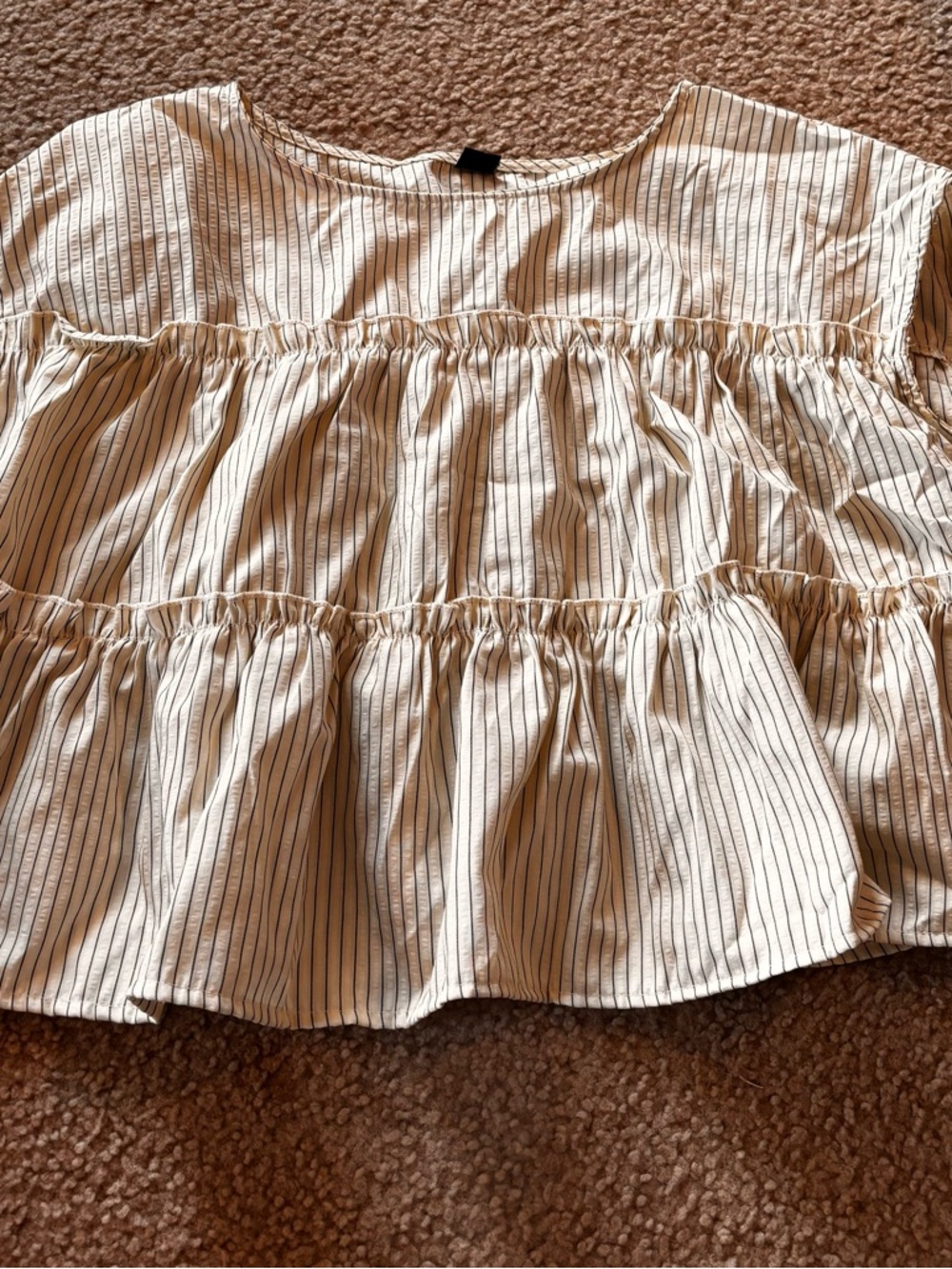 Tiered Striped Crop Top - Cream with Black Pinstripes